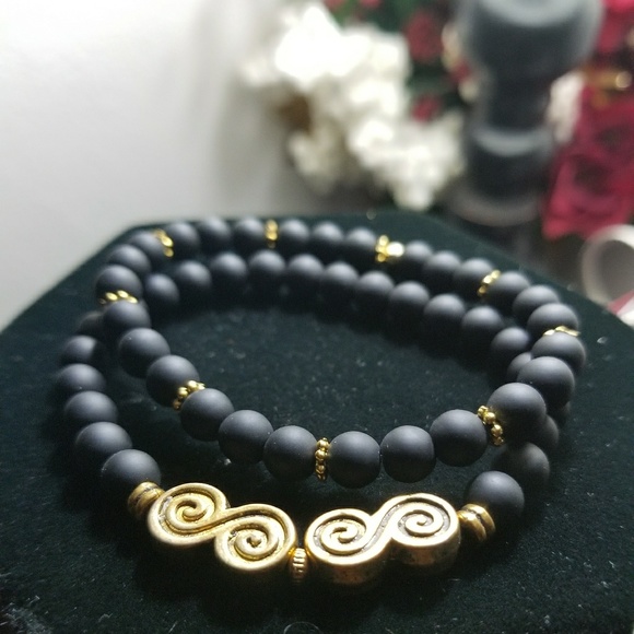 Handmade Jewelry - Black onyx and gold duo Bracelets